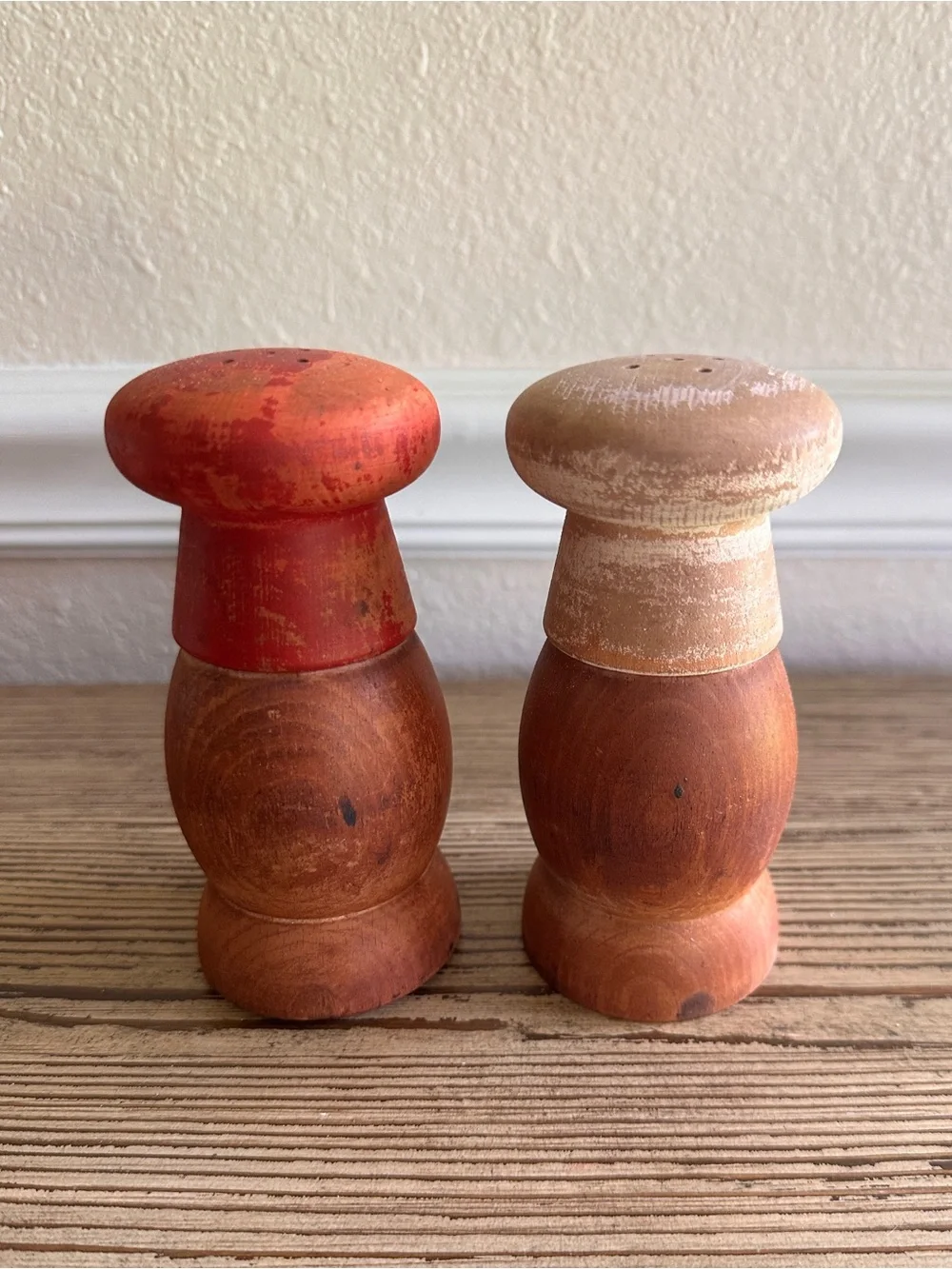 Vintage Chefs Salty & Peppy Wooden Salt and Pepper Shakers Japan 1950s